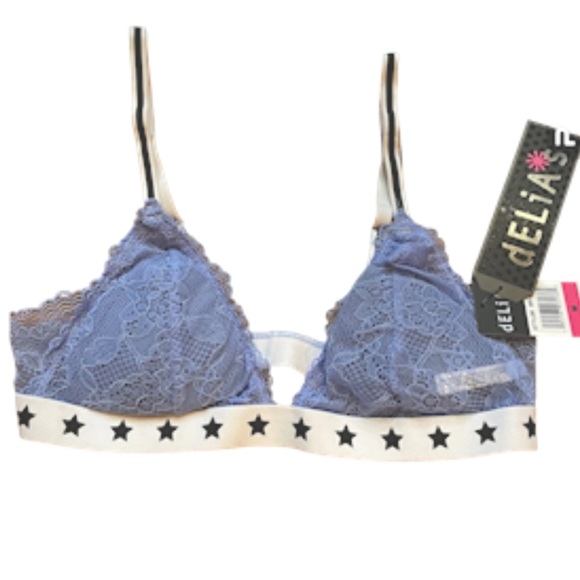 deLiA*s Lace Star Band Bralette Bra Rockstar Skater Punk Powder Blue Medium - Picture 1 of 6